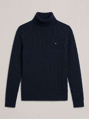 Tommy Hilfiger Black Cable Knit Turtleneck Sweater